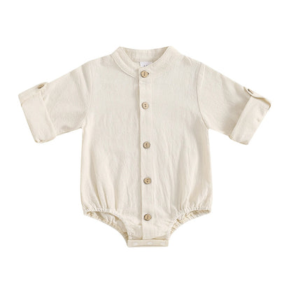 Minimalistischer Baby-Body mit Holzknöpfen – Langarm Body für Jungen (Größe 50–86)