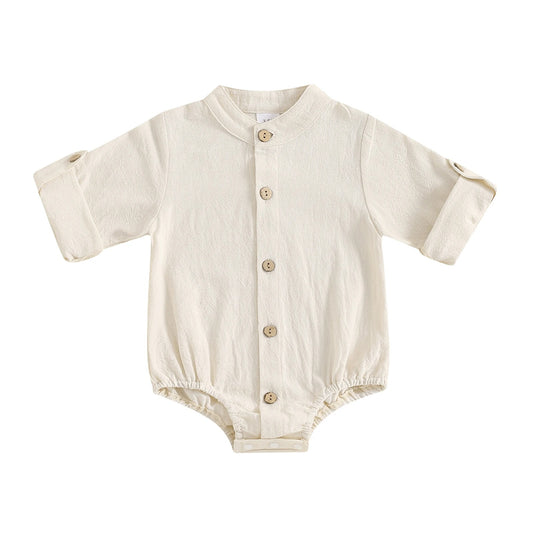 Minimalistischer Baby-Body mit Holzknöpfen – Langarm Body für Jungen (Größe 50–86)