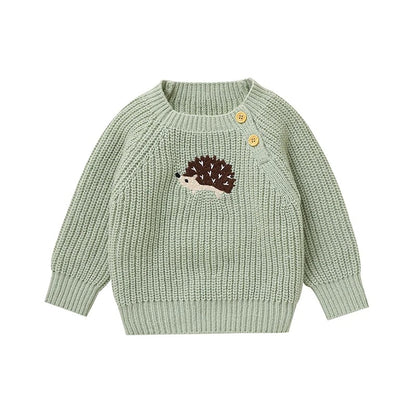 Baby Strickpullover mit Igel Motiv – Unisex Baumwollpullover mit Knöpfen