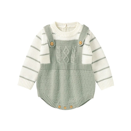 Baby Strickbody mit Hosenträger-Design – weicher Langarm Body für Babys