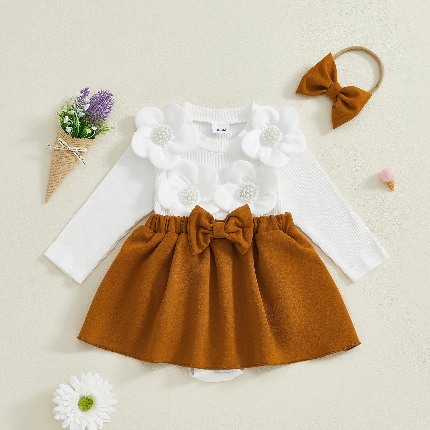 Baby Mädchen Kleid-Set mit Blüten & Schleife – 4 Designs