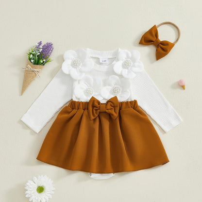 Baby Mädchen Kleid-Set mit Blüten & Schleife – 4 Designs