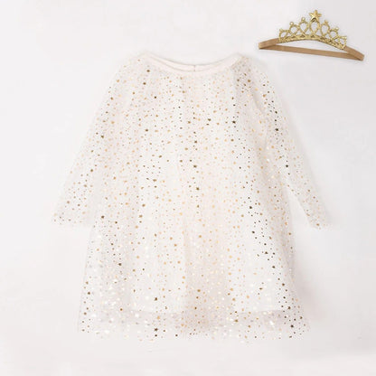 Glitzerndes Sternen-Langarm-Tüllkleid für Mädchen