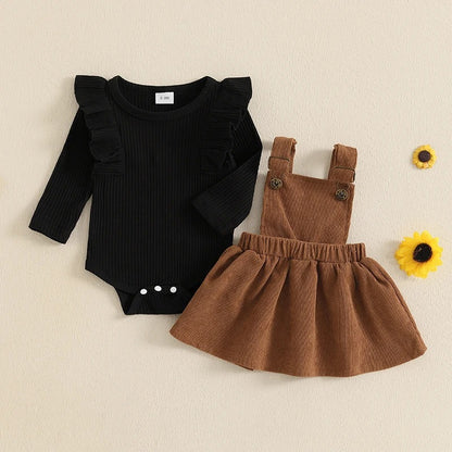2-teiliges Baby Outfit mit Cordrock – langärmeliger Body & Trägerrock
