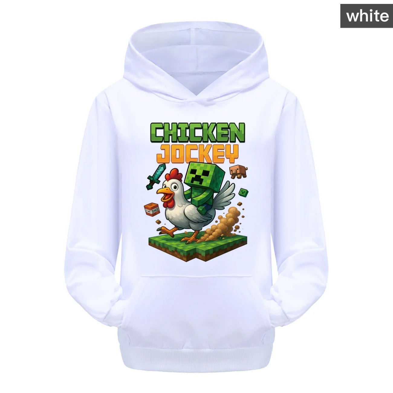 Minecraft Kinder Hoodie „Chicken Jockey“ – Kapuzenpullover für Mädchen & Jungen (Gr. 104–170)