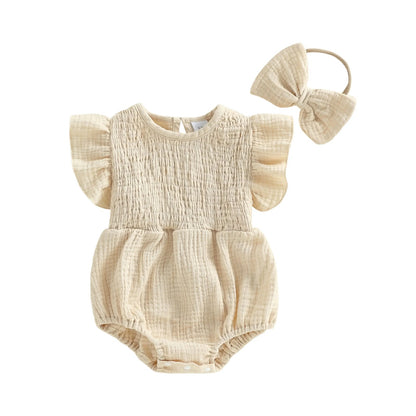 Baby Musselin Body mit Rüschen & Haarband – luftiges Sommeroutfit für Mädchen