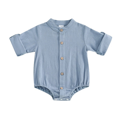 Minimalistischer Baby-Body mit Holzknöpfen – Langarm Body für Jungen (Größe 50–86)