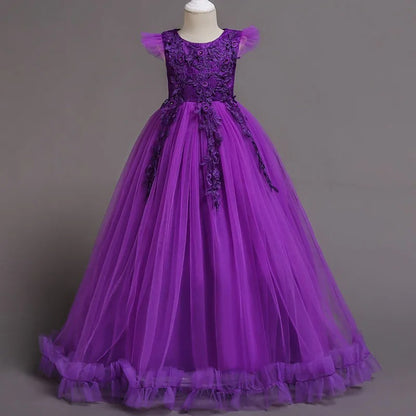 Prinzessinnenkleid für Mädchen – Festliches Maxikleid mit Tüll, Glitzer & Blumendetails