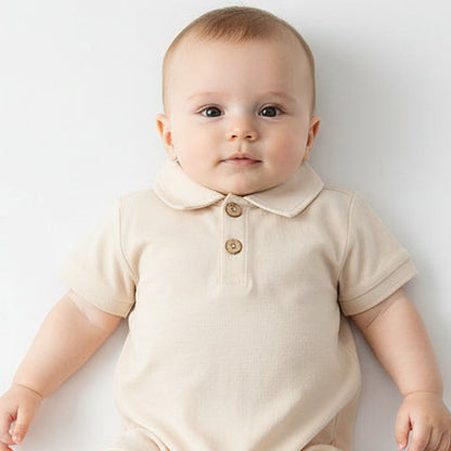 Baby Kurzarm Body mit Kragen – einfarbiger Polo Body aus Baumwolle