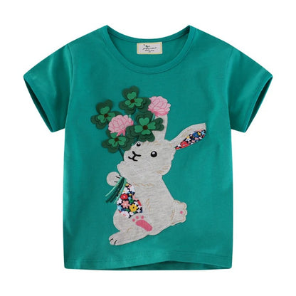 Mädchen T-Shirt mit 3D Hasen Applikation