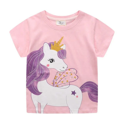 Mädchen T-Shirt mit Einhorn oder Giraffe – Kurzarm Shirt aus Baumwollmix
