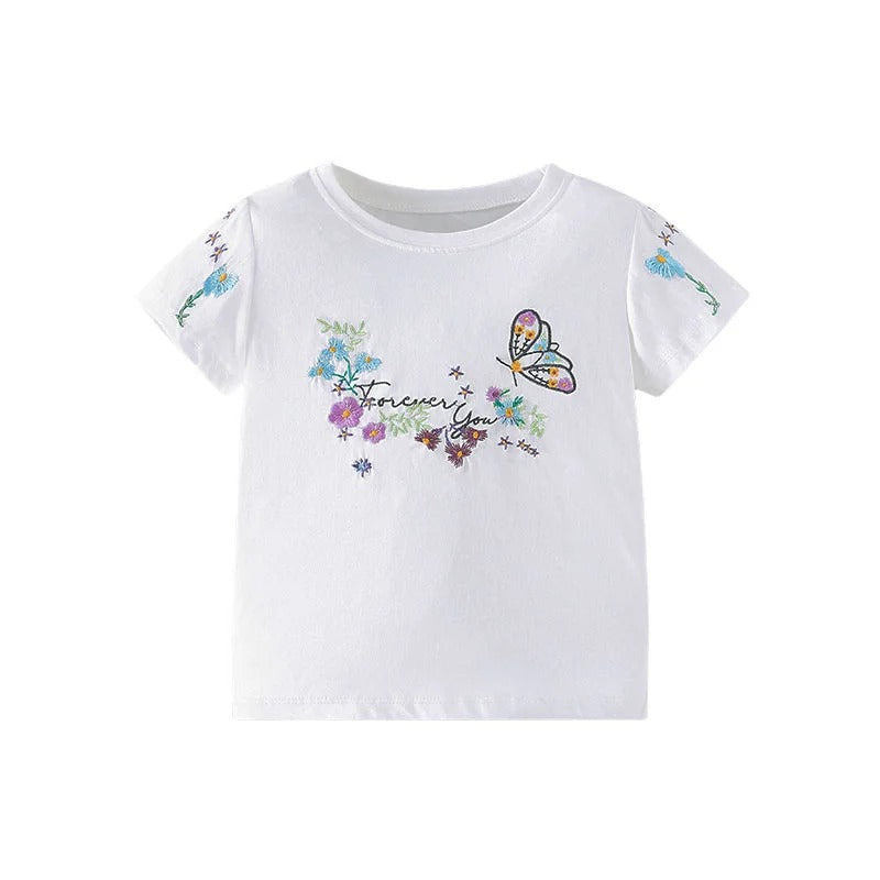 Mädchen T-Shirt „Forever You“ mit Blumenstickerei & Schmetterling