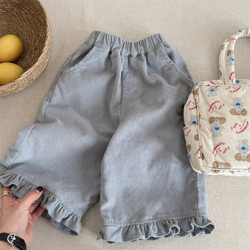 Kinder Cordhose mit Rüschen – Weite Mädchenhose aus Baumwolle