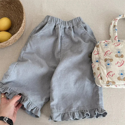Kinder Cordhose mit Rüschen – Weite Mädchenhose aus Baumwolle