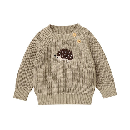 Baby Strickpullover mit Igel Motiv – Unisex Baumwollpullover mit Knöpfen