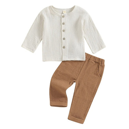 Musselin Jungen Set 2-teilig – Baumwolle Outfit mit Knopfleiste & Hose (Gr. 74–116)