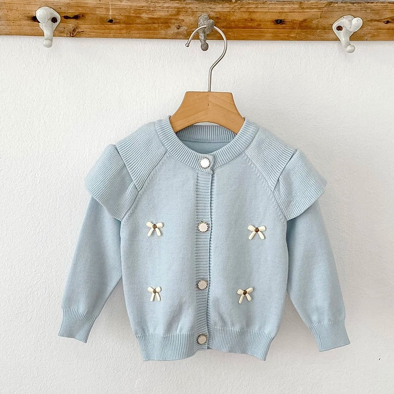 Kinder Strickjacke mit Schleifen – weicher Cardigan für Mädchen