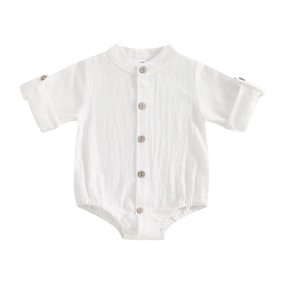 Minimalistischer Baby-Body mit Holzknöpfen – Langarm Body für Jungen (Größe 50–86)