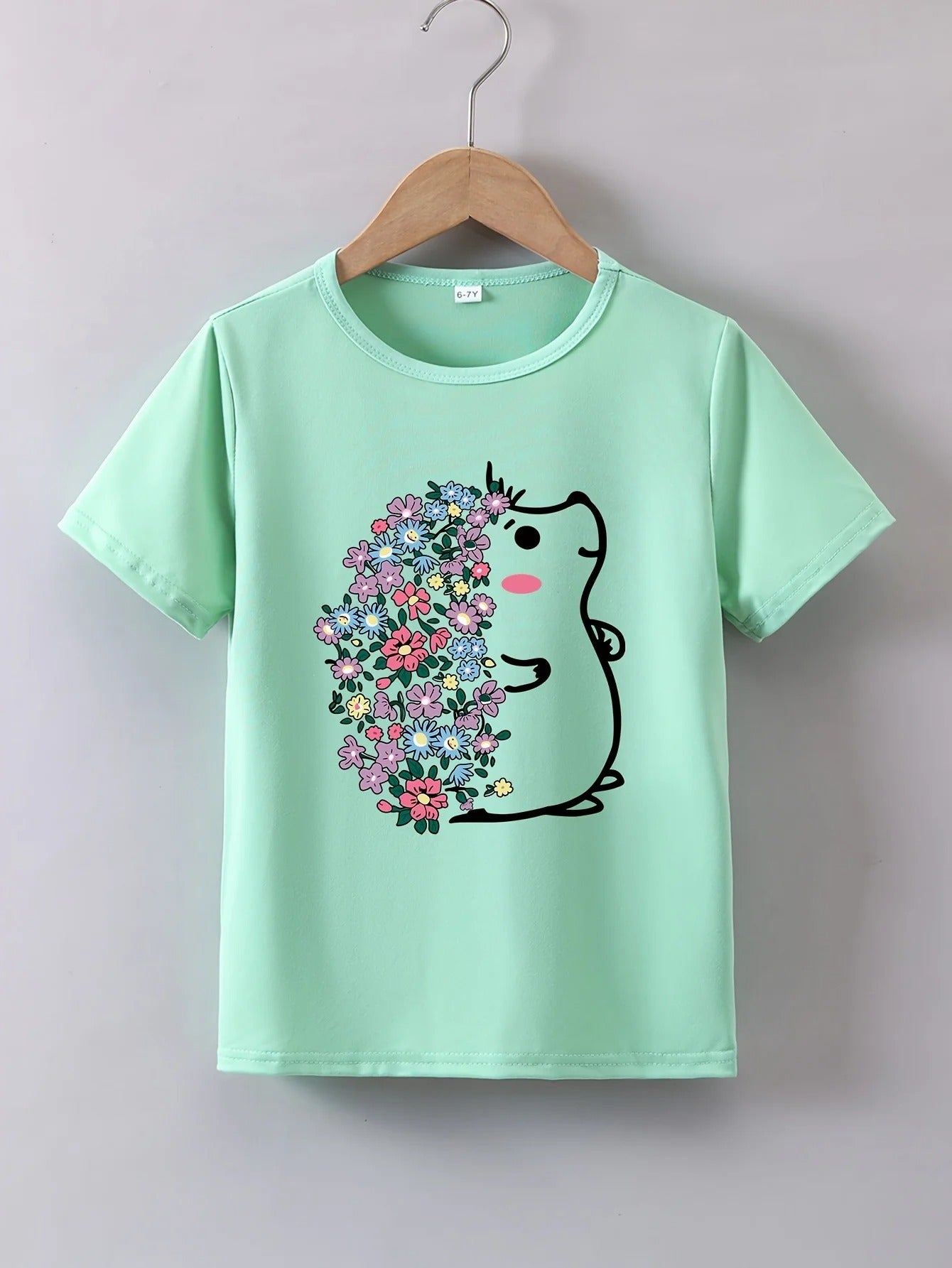 Mädchen T-Shirt mit Blumen Igel Print – Kurzarm Shirt
