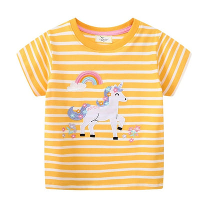 Mädchen T-Shirt mit Einhorn oder Giraffe – Kurzarm Shirt aus Baumwollmix