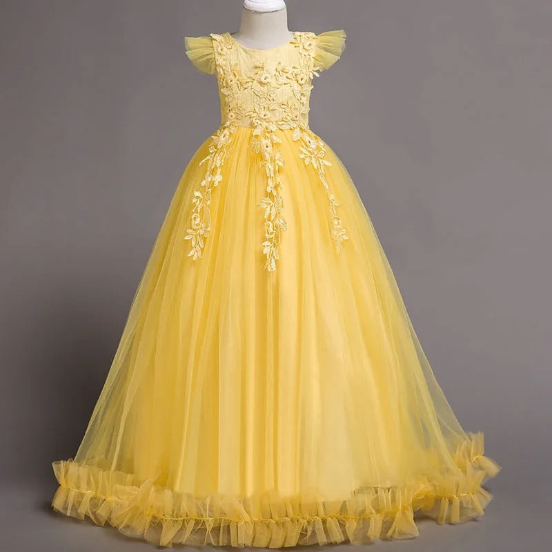 Prinzessinnenkleid für Mädchen – Festliches Maxikleid mit Tüll, Glitzer & Blumendetails