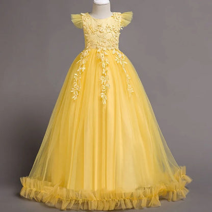 Prinzessinnenkleid für Mädchen – Festliches Maxikleid mit Tüll, Glitzer & Blumendetails