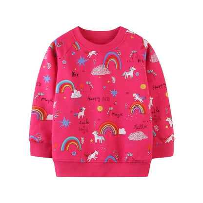 Mädchen Sweatshirt mit Einhorn & Regenbogen – Baumwollmix Pullover