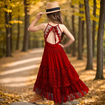 Langes Sommerkleid für Mädchen mit Spitze