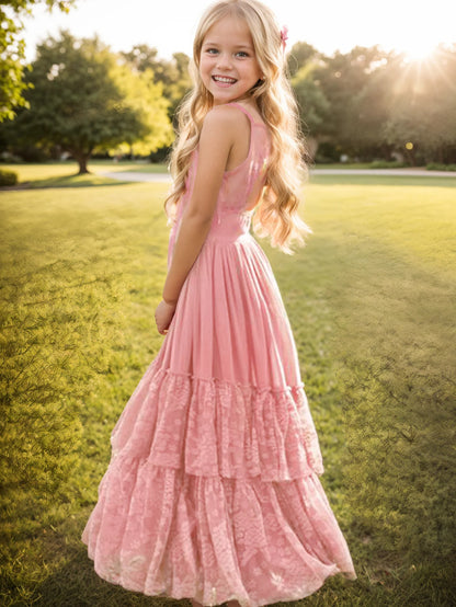 Langes Sommerkleid für Mädchen mit Spitze