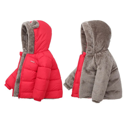 Winterjacke mit Kapuze & Ohren | Innenleben aus Teddyfell / Daunenjacke / Steppjacke