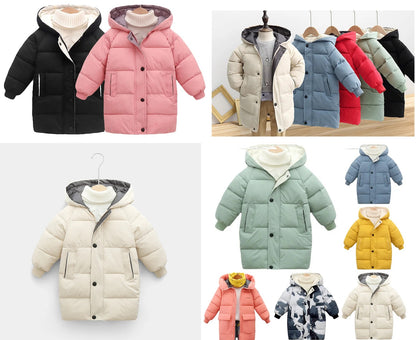 Winterjacke mit Kapuze / Winterparka für Kinder / Daunenjacke einfarbig