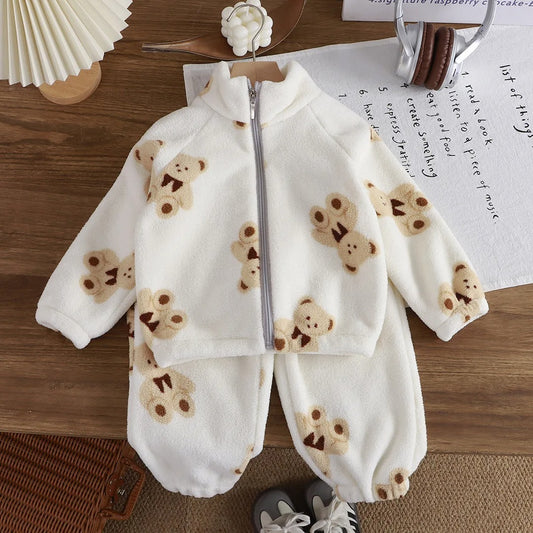 Flauschiges Kinder Fleece-Set mit süßen Tiermotiven