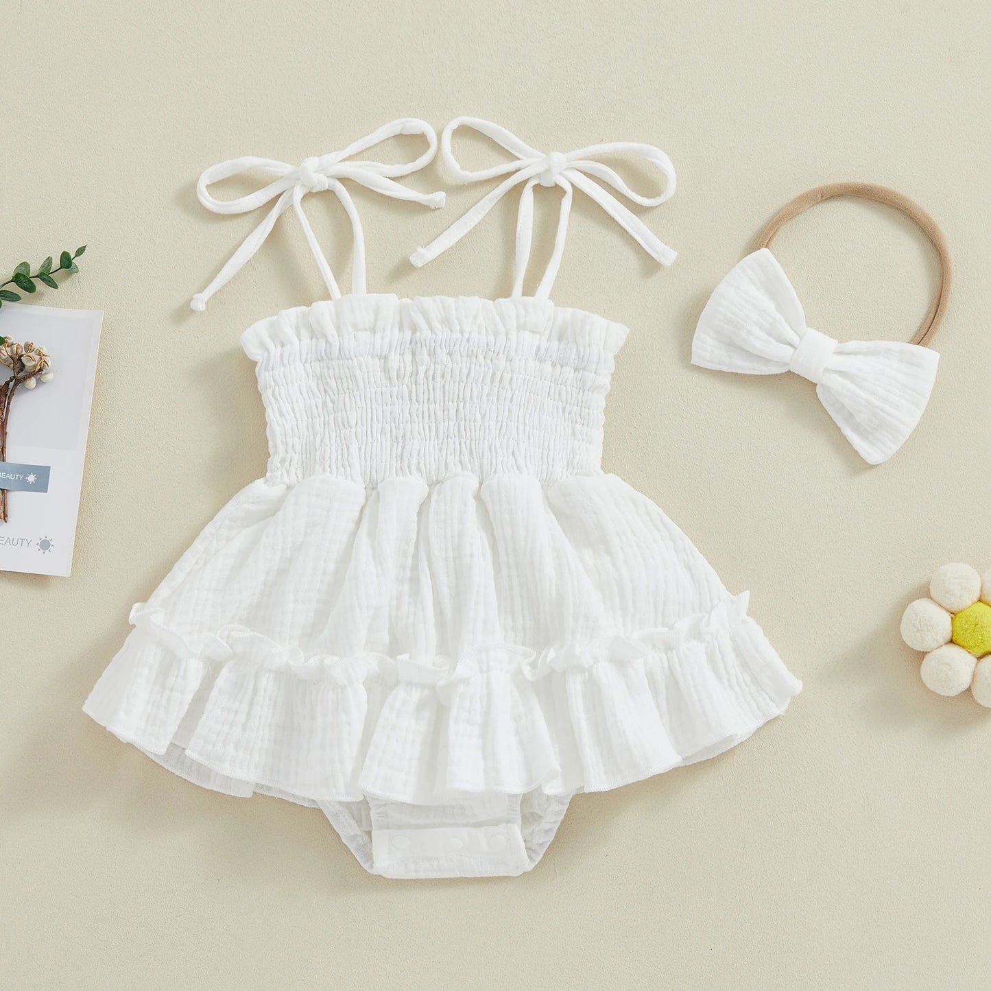 Baby-Sommerkleid mit Rüschen und passendem Haarband