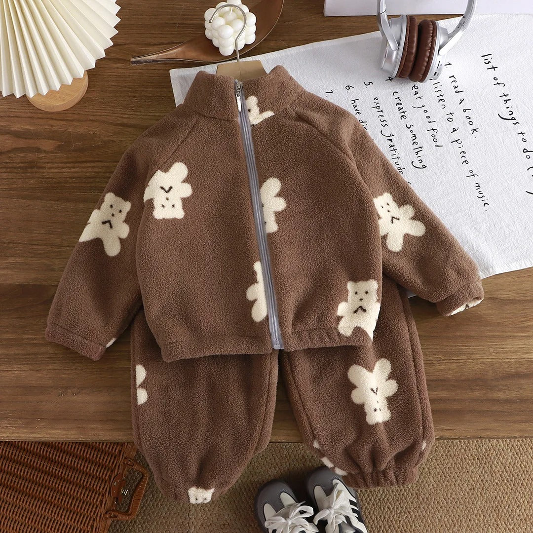 Flauschiges Kinder Fleece-Set mit süßen Tiermotiven