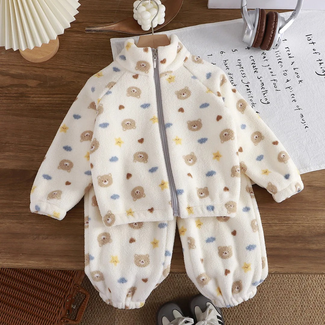 Flauschiges Kinder Fleece-Set mit süßen Tiermotiven