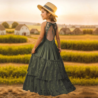 Langes Sommerkleid für Mädchen mit Spitze