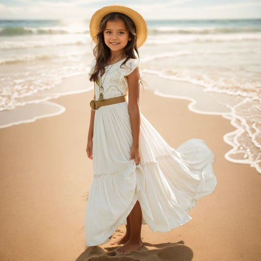 Langes Sommerkleid für Mädchen in zarten Farben