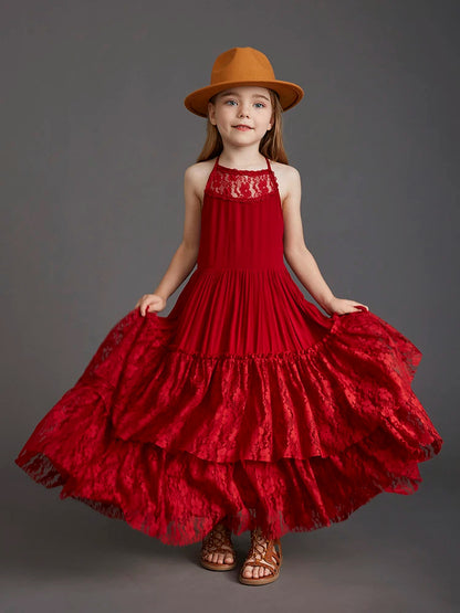 Langes Sommerkleid für Mädchen mit Spitze