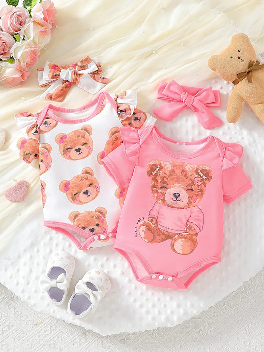 2er-Multipack Baby-Bodys für Mädchen mit Bärenmotiv