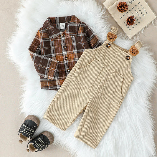 2-teiliges Jungen-Outfit mit Karohemd & Latzhose